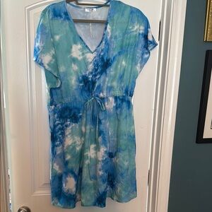 Blue V-Neck Flutter Sleeve Sundress Coverup